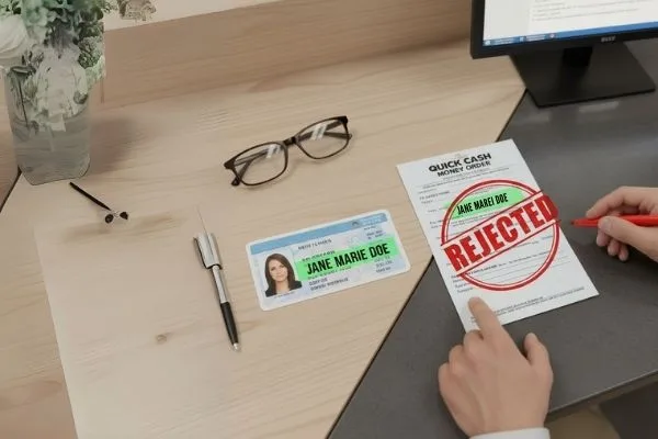 Giro postal rechazado debido a un nombre mal escrito