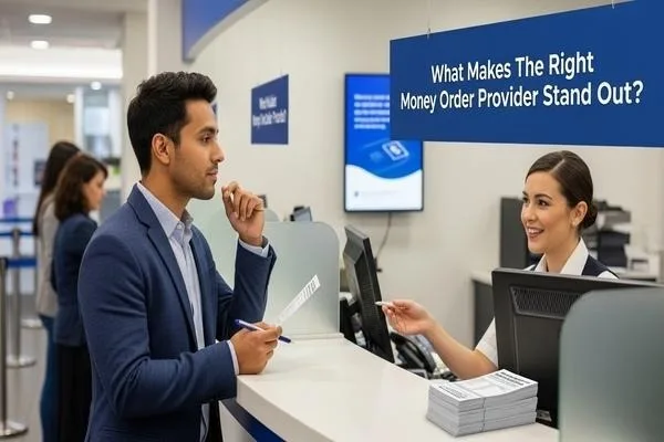 Customer receiving service from trusted Money Order provider counter