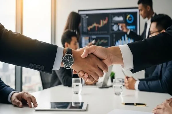Business partners shaking hands to build long-term value
