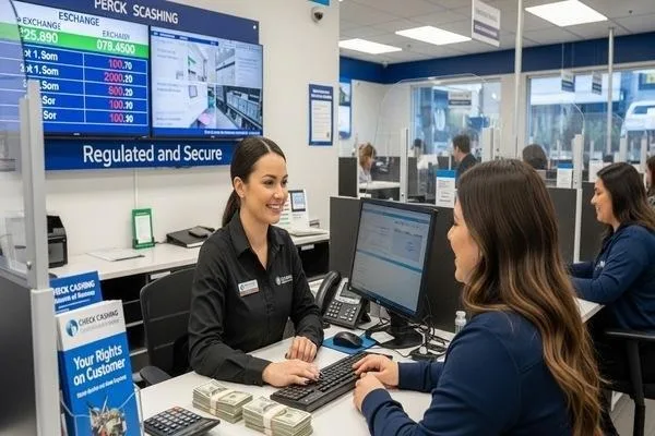 Cliente que recibe un servicio seguro de un proveedor de cobro de cheques regulado.