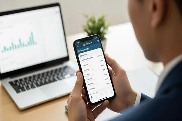 Person managing payments securely through mobile banking