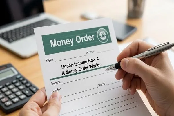 Persona que completa un formulario de giro postal correctamente