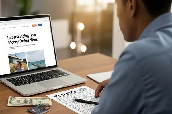 Person learning how money orders work online
