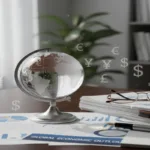Globe and financial charts symbolizing global Money Transfer trends.
