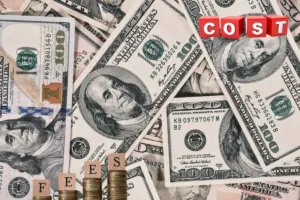 Monedas apiladas resaltan las tarifas de transferencia de dinero entre los billetes de dólar