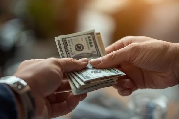 Manos intercambiando efectivo durante una transacción de transferencia de dinero en persona