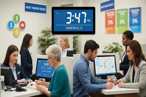 Clientes que completan transferencias de dinero en Gainesville durante las horas pico