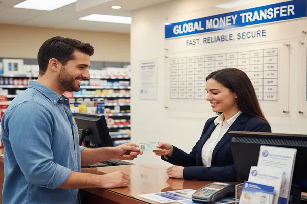 Customer completing a Money Transfer at a service counter.