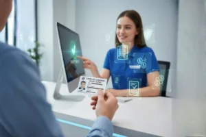 Cajero verificando identidad para giro postal