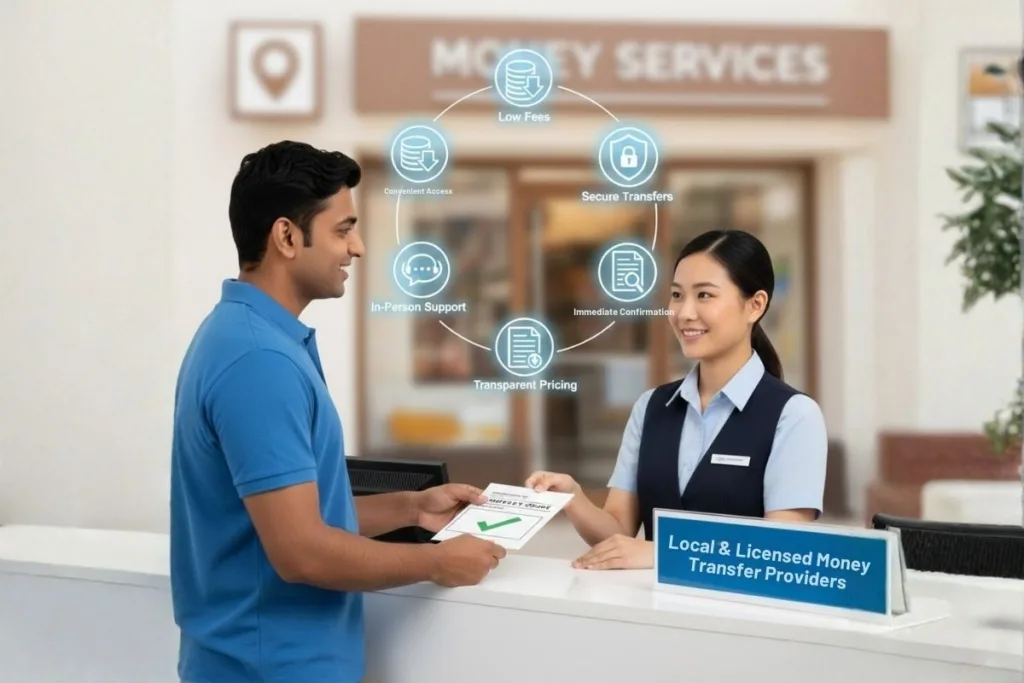 Cliente que compra un giro postal en el mostrador local