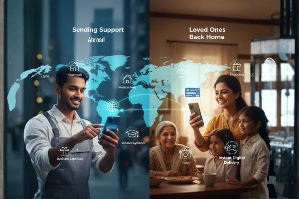 Familia que recibe apoyo mediante transferencias de dinero transfronterizas