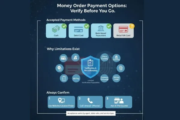 Opciones de pago con giro postal para confirmar antes de visitar