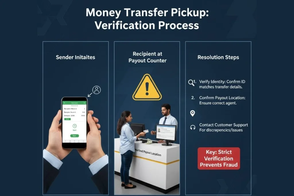 Ilustración del problema de verificación de recogida de transferencia de dinero