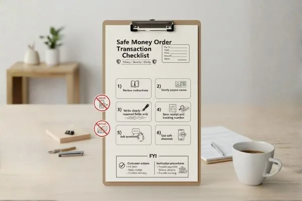 Money order transaction checklist on display 