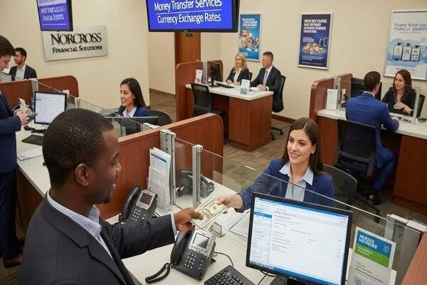 Customer receiving assistance at Norcross financial services center
