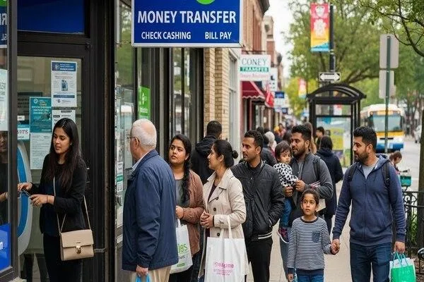 Community using Money Transfer services on Lawrence Ave