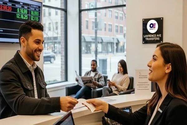 Customer receiving supportive Money Transfer service on Lawrence Ave