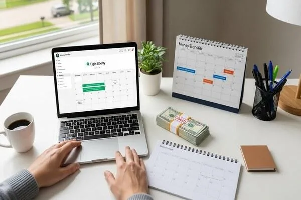 Planning money transfer tasks at home in Elgin Liberty