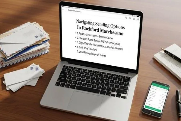 Laptop showing sending options for Rockford Marchesano customers