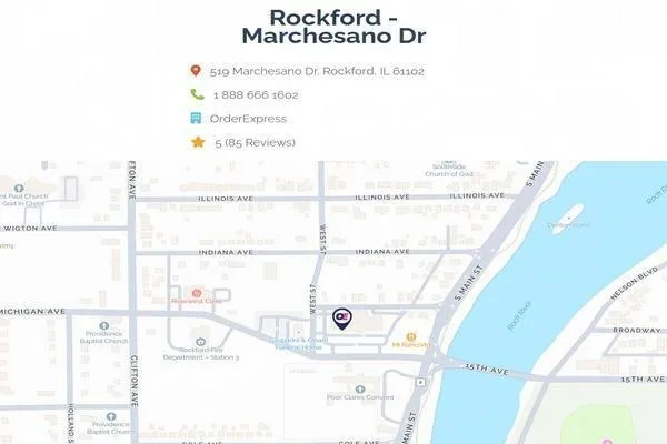 Mapa que muestra la ubicación del servicio Order Express en Rockford Marchesano