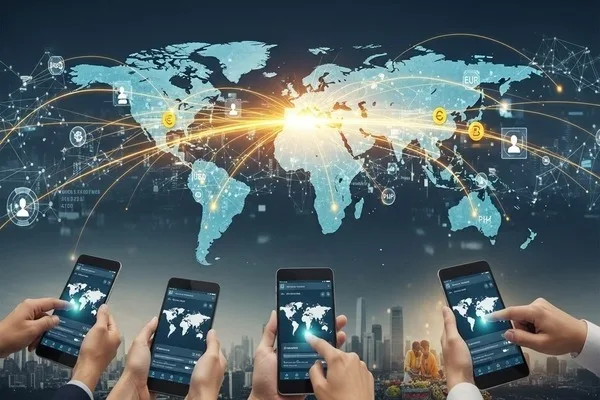Smartphones displaying advanced tools for global money corridors
