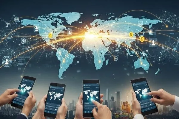 Teléfonos inteligentes que muestran herramientas avanzadas para corredores monetarios globales.