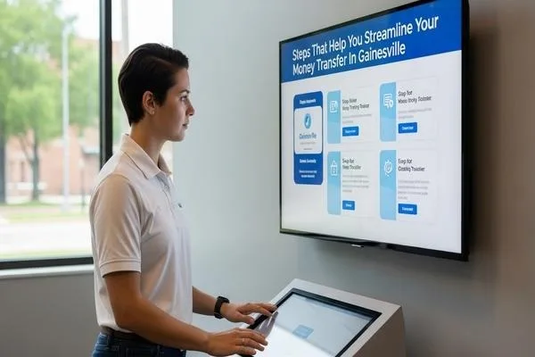 Person learning streamlined Gainesville money transfer process
