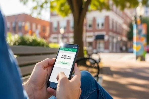 Persona que completa una transferencia de dinero mientras está en Gainesville