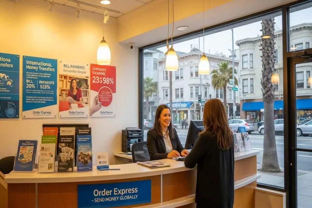 Cliente enviando dinero en la sucursal de Order Express Mission St