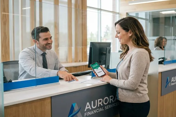 Customer completing Money Transfer at financial service counter