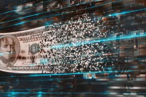 Flujo de efectivo digital que ilustra la tecnología de transferencia rápida de dinero