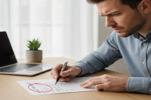 Hombre identifica un error en su documentación de transferencia de dinero.
