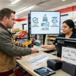 Cliente que paga en efectivo un giro postal