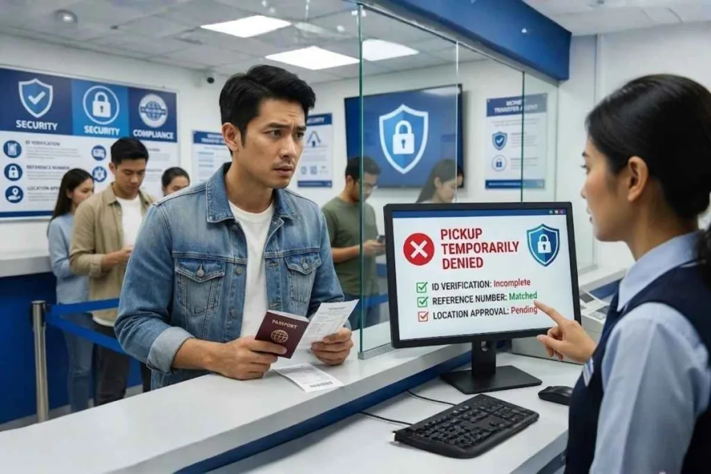 Recogida de transferencia de dinero denegada en el mostrador de servicio