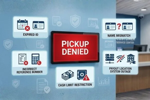 Money Transfer pickup denied reasons infographic overview