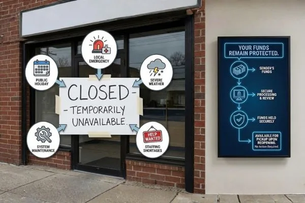 Money Transfer pickup location closed service notice