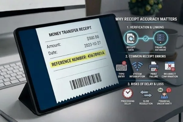 Infografía sobre la precisión y verificación de recibos de transferencias de dinero