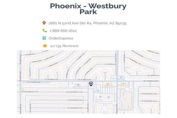 Mapa de ubicación y dirección de Order Express Phoenix Westbury Park