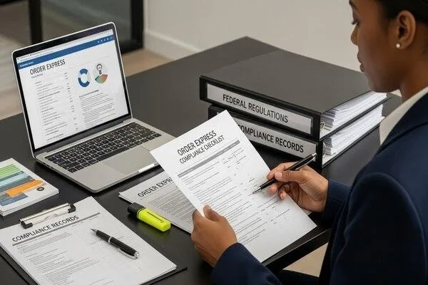 Person following Order Express and federal compliance requirements