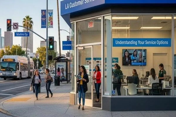 Local customers learning service options on Figueroa Street
