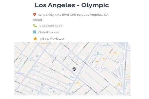 Mapa de ubicación de Order Express en Los Angeles Olympic Blvd