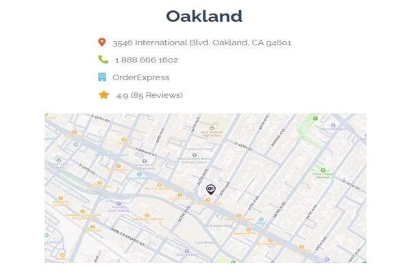 Map showing the trusted Order Express Oakland location