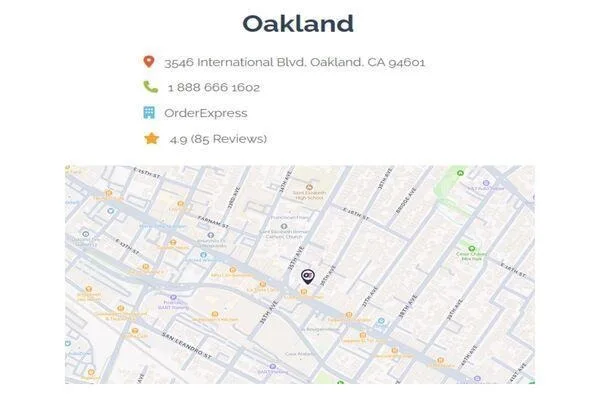 Mapa que muestra la ubicación confiable de Order Express en Oakland