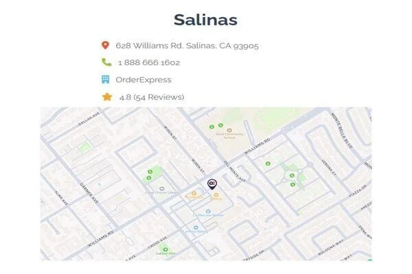 Map showing the Order Express Salinas location