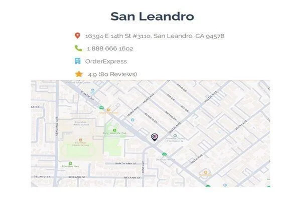 Mapa que muestra la ubicación de Order Express San Leandro
