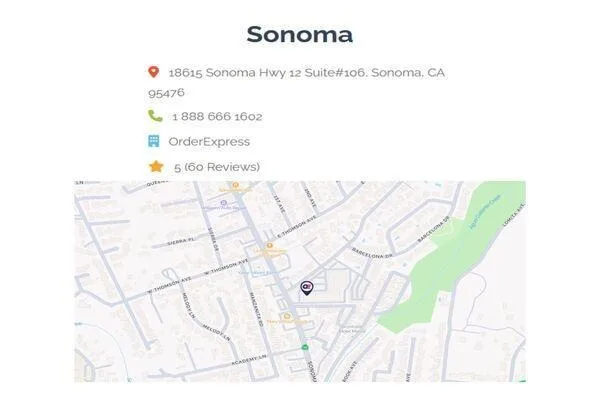 Mapa de ubicación y detalles de contacto de Order Express Sonoma 

