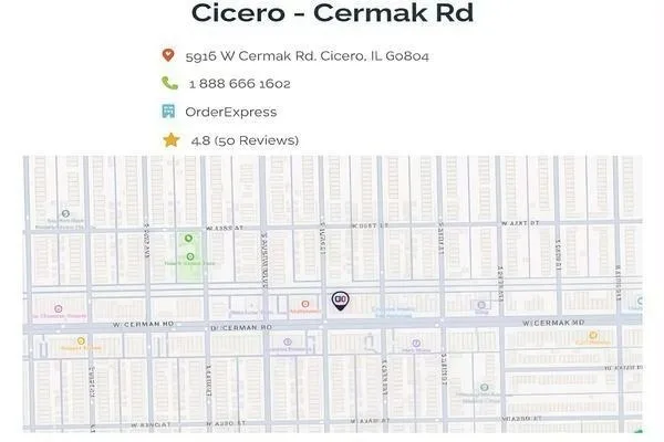 Mapa que muestra la ubicación de Order Express en Cermak Rd 
