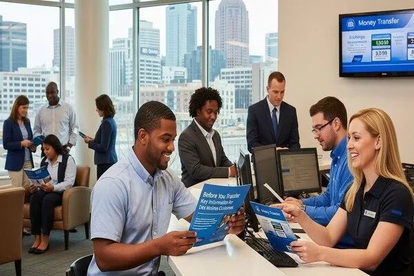 Customers learning key steps before a money transfer
