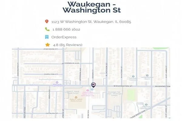 Map showing Order Express Waukegan Washington St location