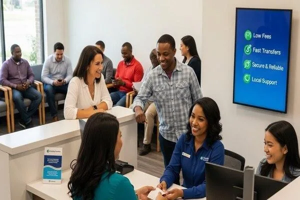 Clientes que regresan para recibir servicios de transferencia de dinero en Des Moines